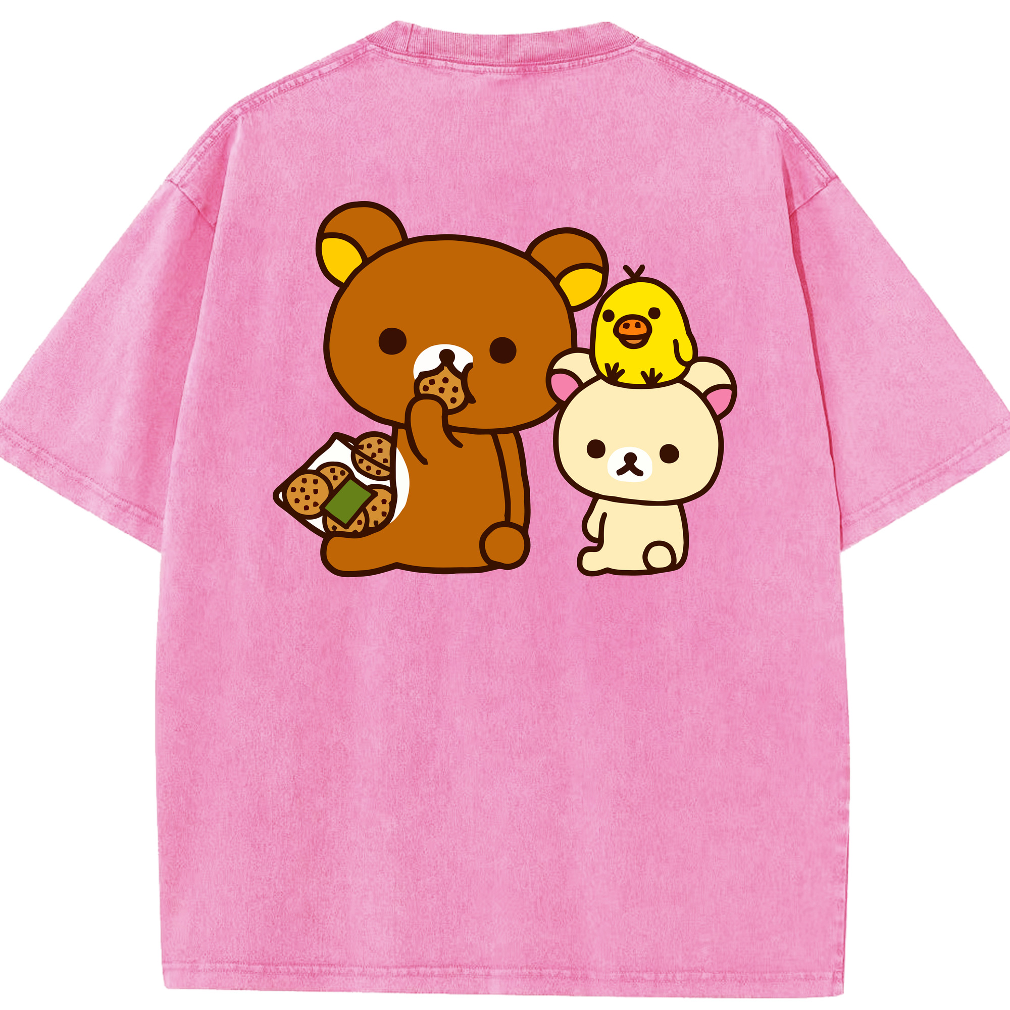 （画像用） リラックマ リラックマ キイロイトリ Rilakkuma Korilakkuma Kiiroitori 綿100% ヴィンテージ風 半袖Tシャツ（背面プリント）